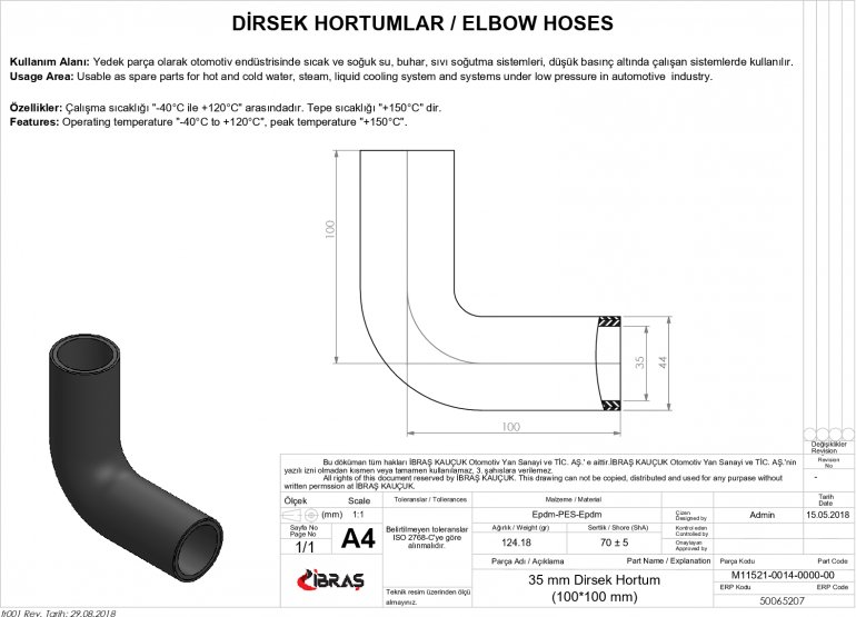 35mm 10cm x 10cm DİRSEK HORTUMU