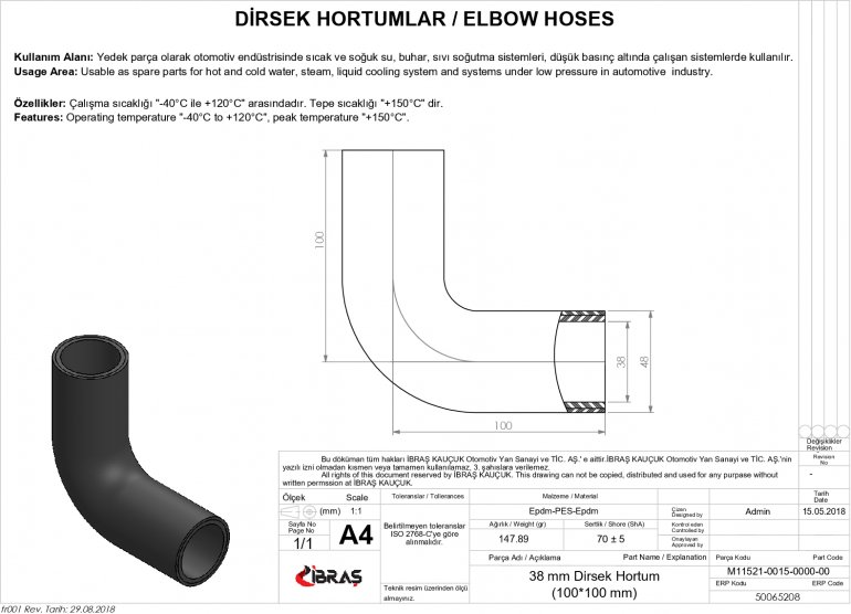 38mm 10cm x 10cm DİRSEK HORTUMU