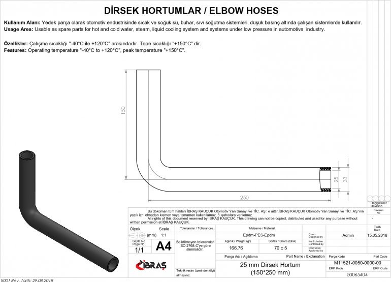 25mm 15cm x 25cm DİRSEK HORTUMU