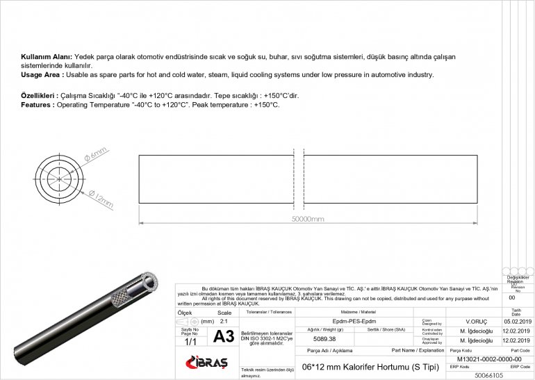 6mm x 12mm KALORİFER HORTUMU / S TİPİ