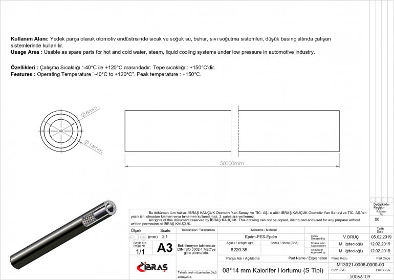 8mm x 14mm KALORİFER HORTUMU / S TİPİ