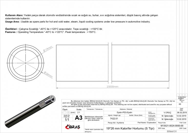 19mm x 26mm KALORİFER HORTUMU / S TİPİ