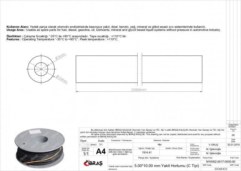 5.0 mm x 10.0 mm YAKIT HORTUMU / C TİPİ