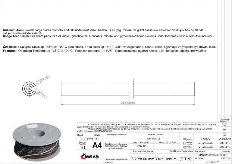 3.2 mm x 8.0 mm	YAKIT HORTUMU / E TİPİ